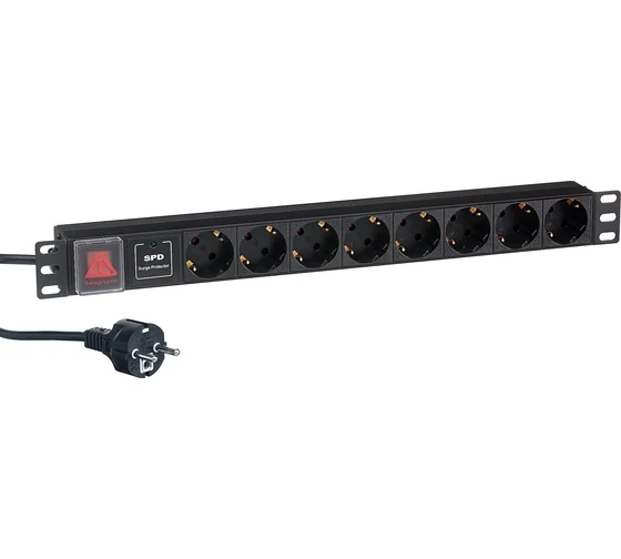 Блок роз ExeGate ServerPro PDU-19H807 Al-8S-EU2CU-SW-SPD1, 19, 1U, алюминий, 8Sch, евро, 2м, SPD1 280846-1