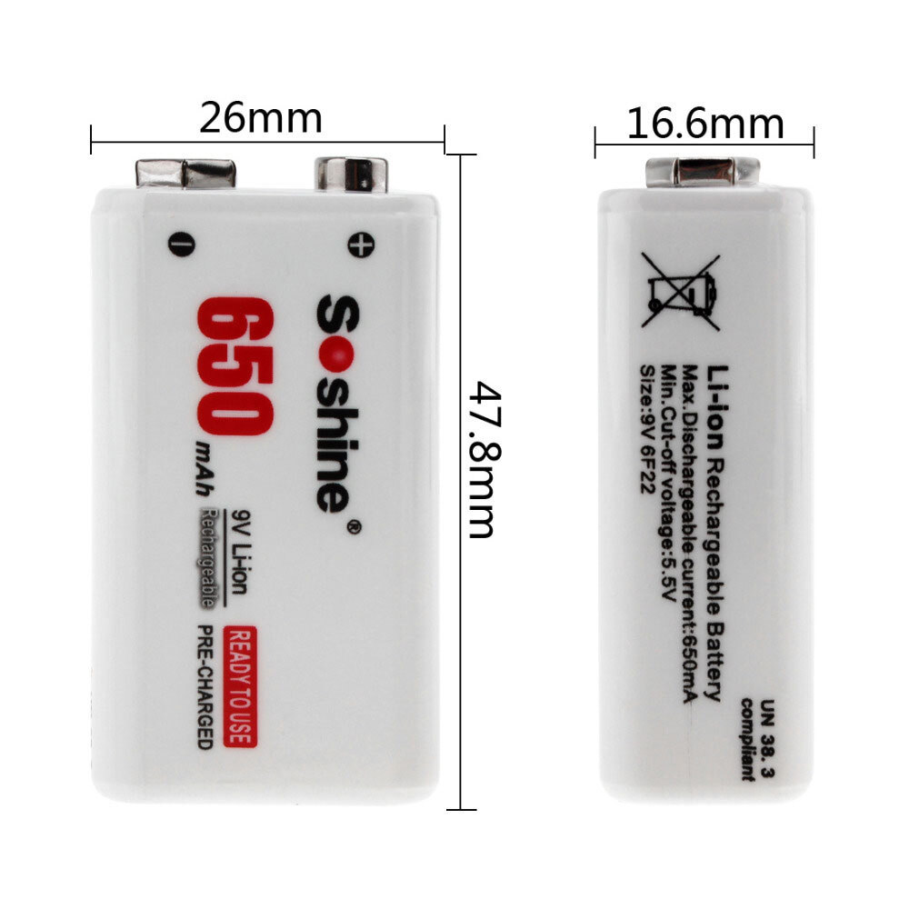 Аккумулятор Крона 9V Li-ion Soshine (8.4V/650mAh/6F22)-2