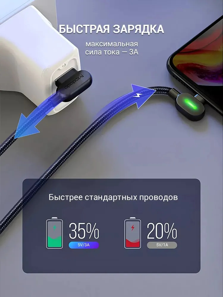Кабель USB 2.0 Type-A/Apple Lightning угловой Mcdodo,Черный,0.5м-2