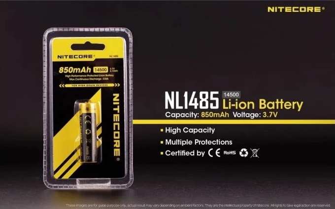 Аккумулятор 14500 Nitecore NL1485 9972 (Li-ion;850mAh;3.7V;Защищенный) 1шт-5