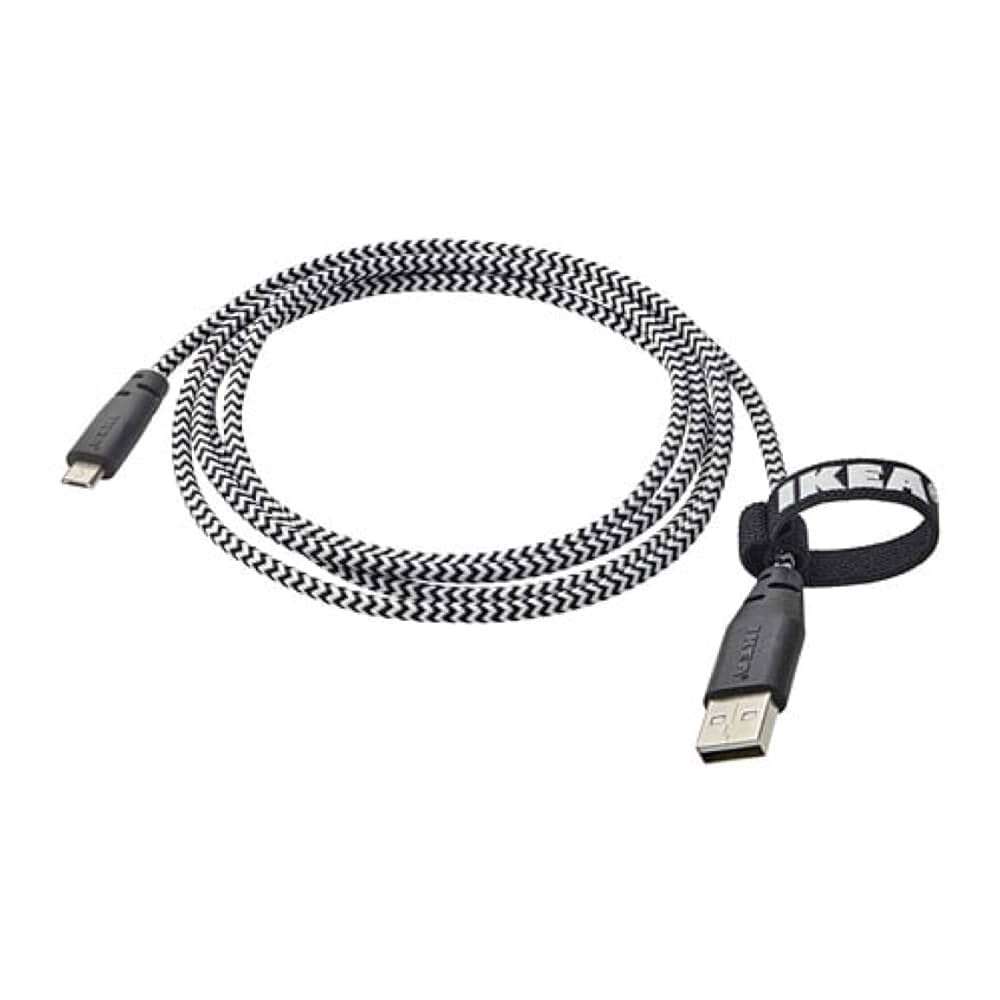 Кабель USB 2.0 Type-A/Micro-USB Ikea Lillhult,Черно-белый в оплетке,1.5 м-1