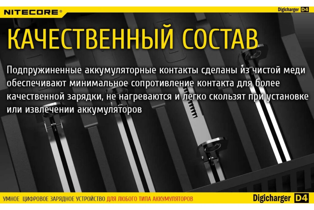 Зарядное устройство для Цилиндрических АКБ Nitecore D4 + КАБЕЛЬ С7-7