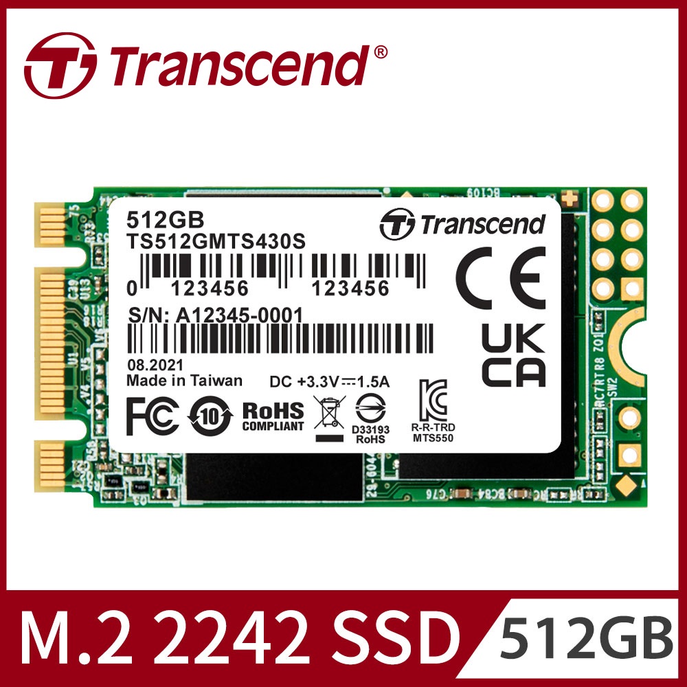 Диск SSD M.2 (2242) 512 ГБ Transcend MTS430 [TS512GMTS430S]-1
