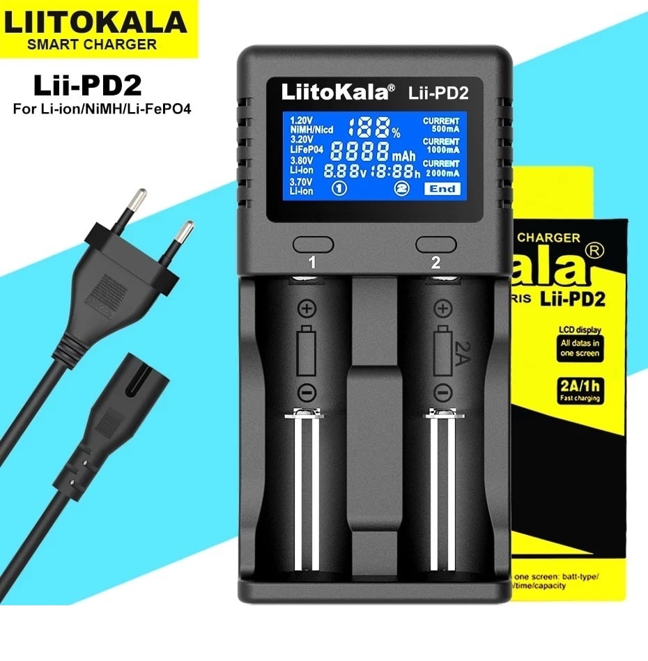 Зарядное устройство для Цилиндрических АКБ LiitoKala Lii-PD2 + КАБЕЛЬ С7-1