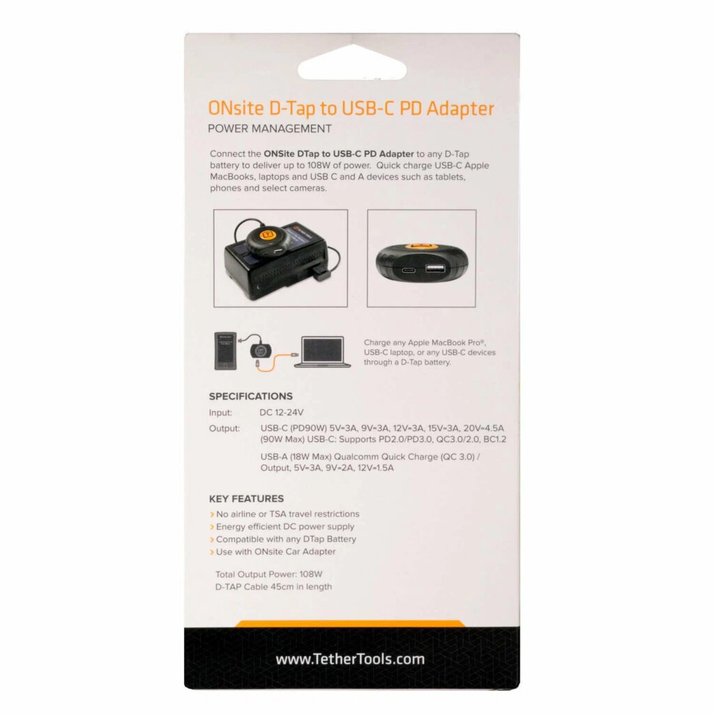 Адаптер питания Tether Tools [SDAC14] ONsite D-Tap to USB-C PD-3