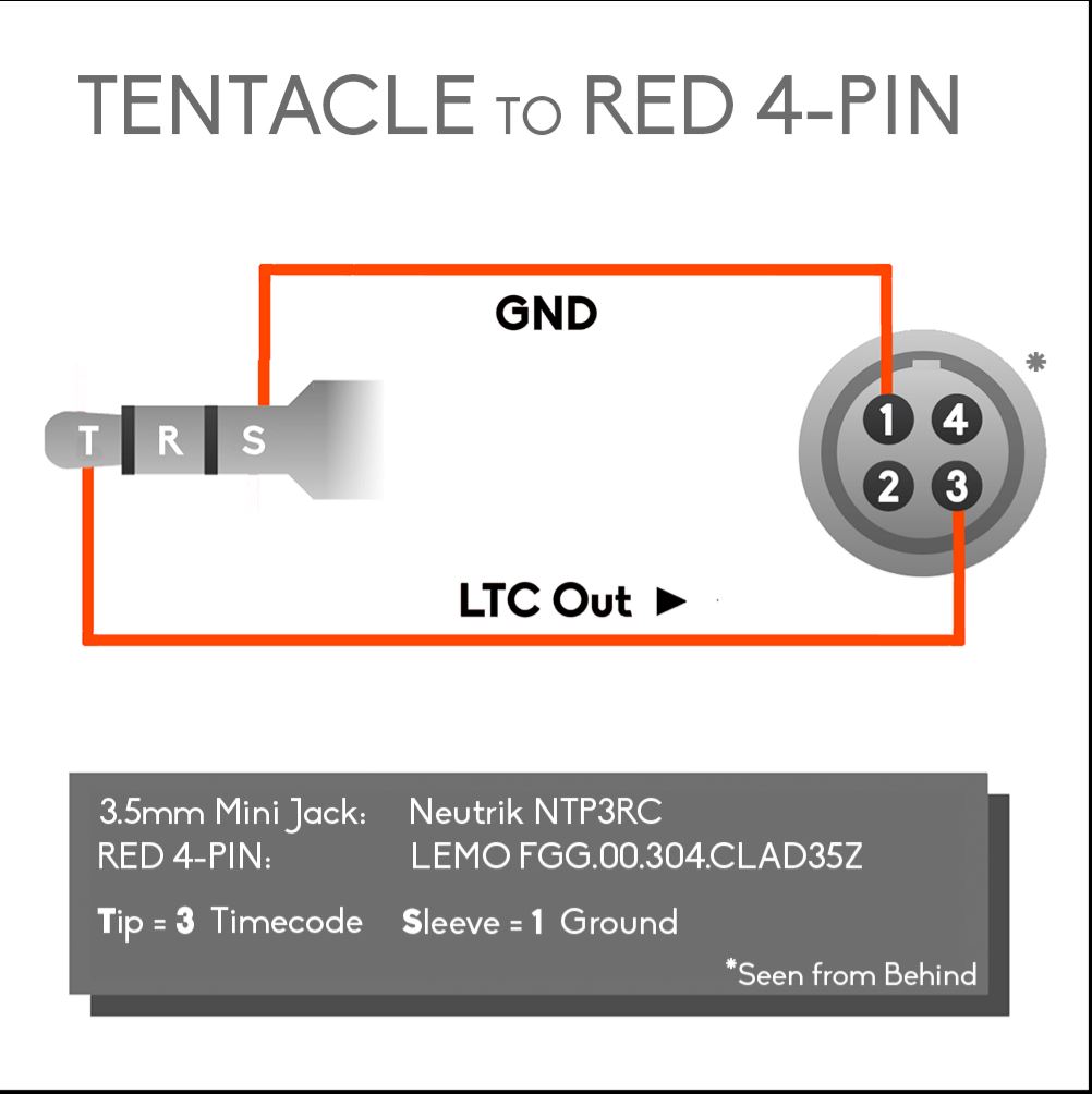 Кабель Timecode Tentacle C01 - Jack(TRC) 3.5 mm на RED 4-Pin-5