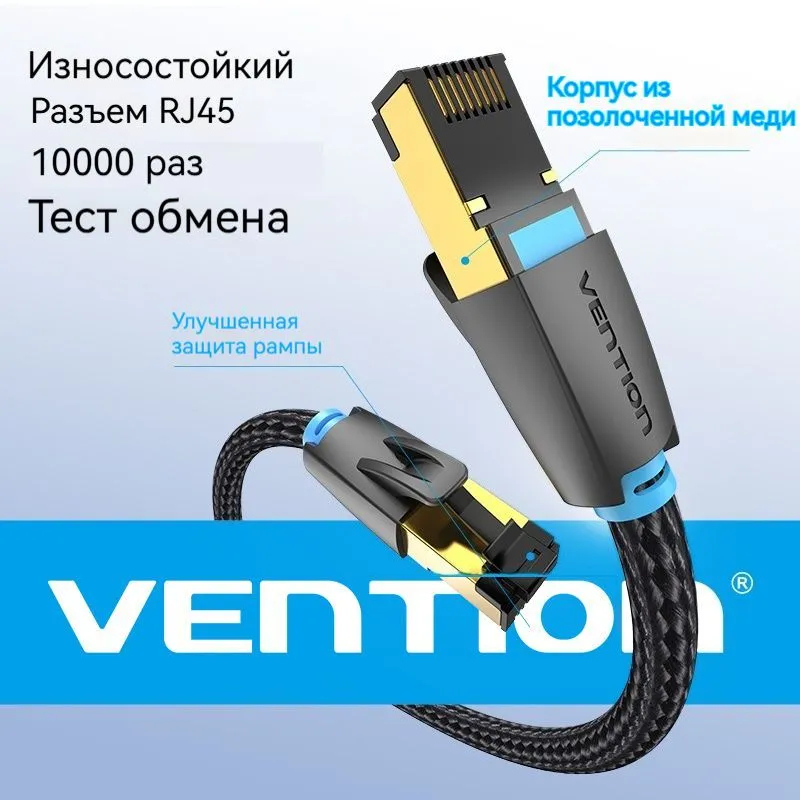 Кабель Сетевой SF/FTP RJ-45 Ethernet CAT8 Плетеная оболочка Vention BK 8м-2
