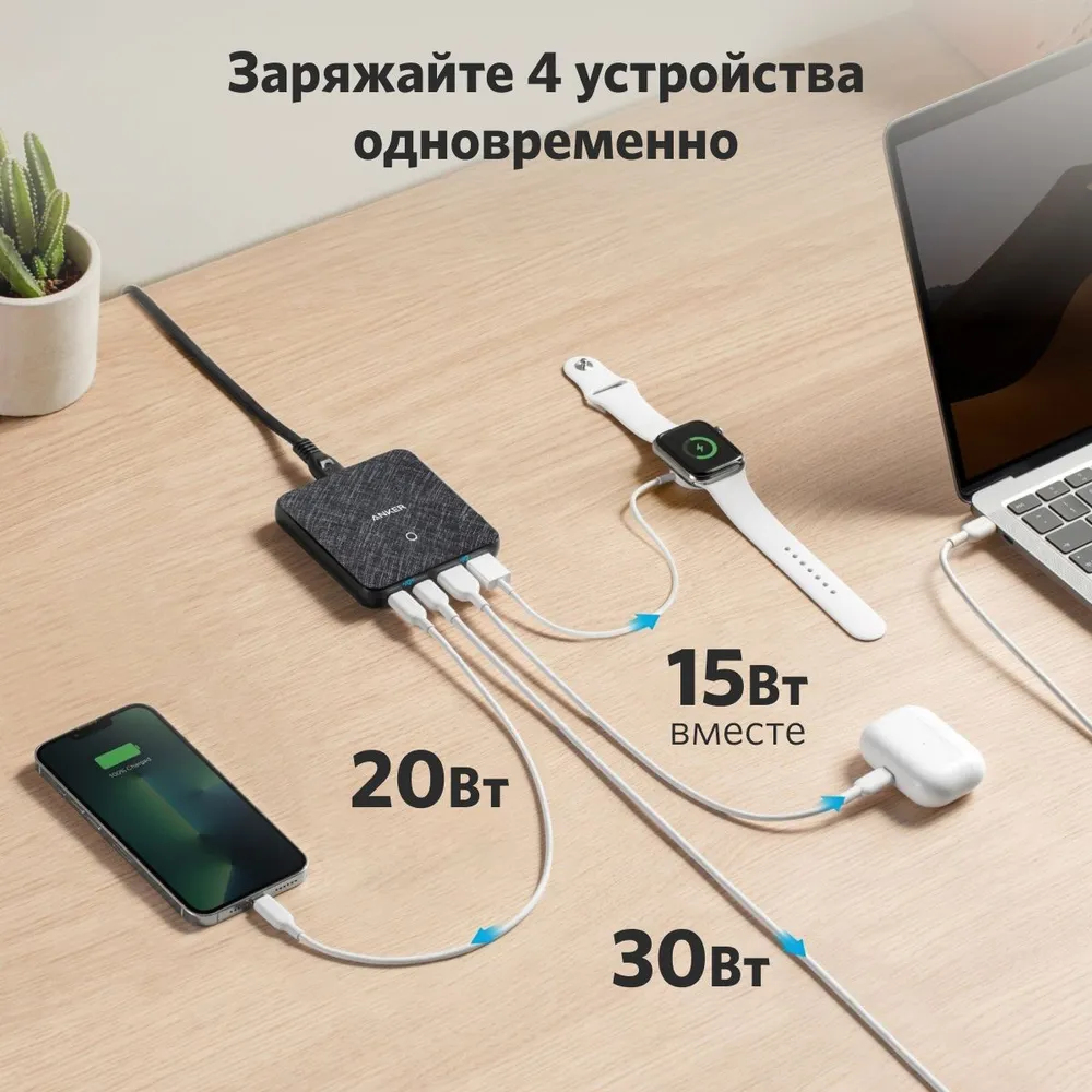 Зарядное Устройство USB Anker PowerPort Atom III Slim (A2046) 4 порта/65Вт-4