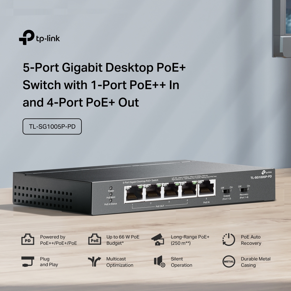 Коммутатор неуправляемый 1 Гбит/с TP-Link TL-SG1005P-PD (5 портов, PoE)-5