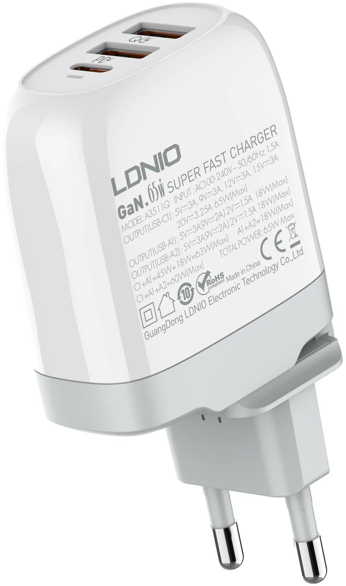 Зарядное Устройство USB Ldnio A3511Q 65W GaN PD+QC-3
