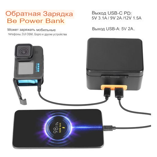 Зарядный Кейс GoPro 9/10/11/12 Zgcine PS-G10 + Кабели USB(C/A)-4