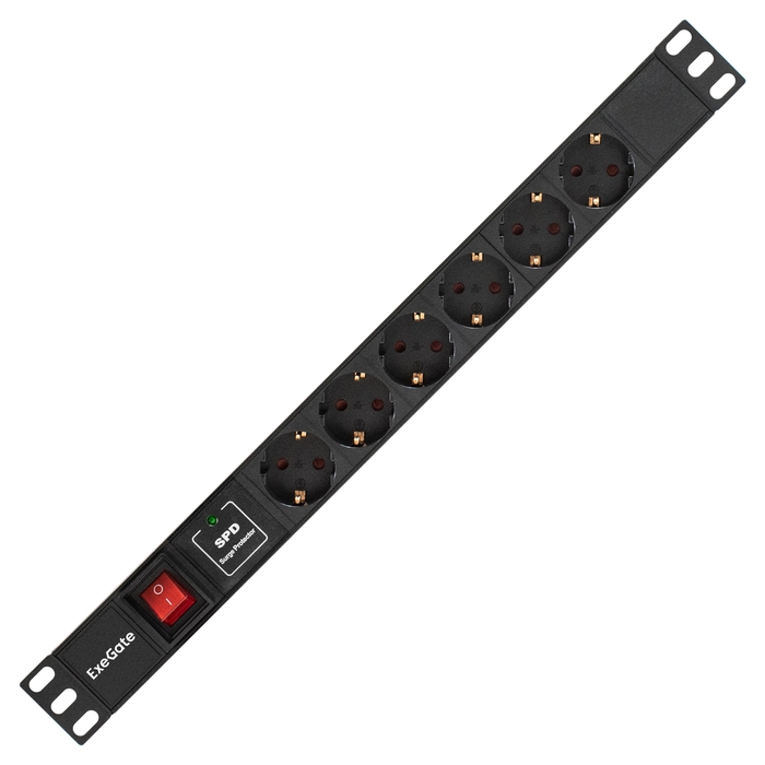 Блок розеток ExeGate ServerPro PDU-19H609 Al-6S-C14-2CU-SPD1 19 1U алюминий 6Schuko кабель с C14 2м SPD1. 280834-2