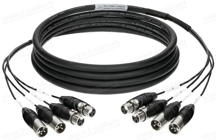 Мультикор (ЗВУК) XLR_3pin(M)-XLR_3pin(F) 4 канала(4вх,4вых) BK (2)Метра-1