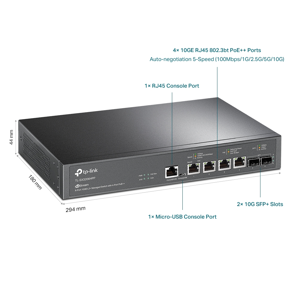 Коммутатор Управляемый 10 Гбит/с TP-Link JetStream TL-SX3206HPP (6 портов, PoE)-2